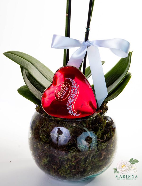 Mini Orquídea Branca com Lindt Heart - Imagem 3