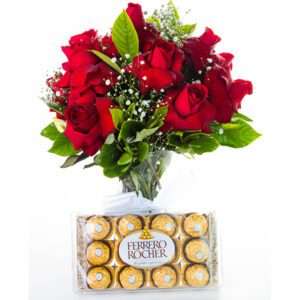 Arranjo de Rosas Vermelhas Premium com Ferrero Rocher