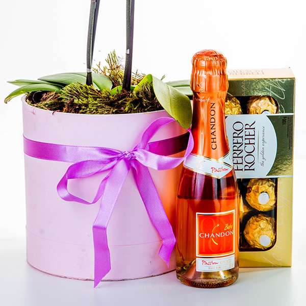 Sofisticada Mini Orquídea Pink com Chandon e Ferrero Rocher - Imagem 3
