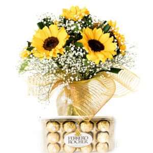 Arranjo de Girassóis com Ferrero Rocher