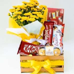 Kit Flores e Chocolates Mini Margaridas Amarelas