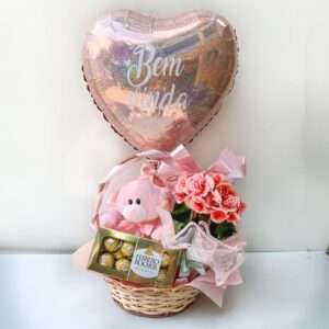 Cesta Baby Girl com Begônia e Balão