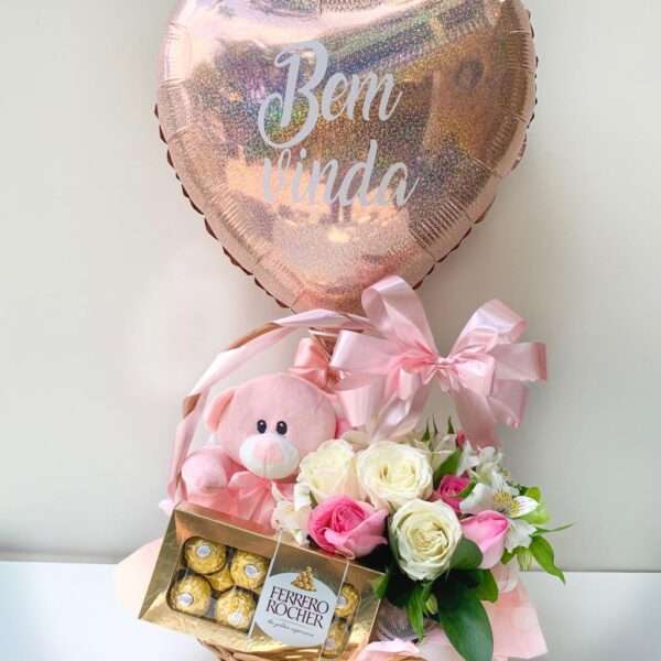 Cesta Baby Girl com Rosas e Balão - Imagem 2