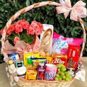 Cesta de Café para Mãe com Begônia