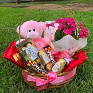 Cesta Flores e Chocolates Para Crianças