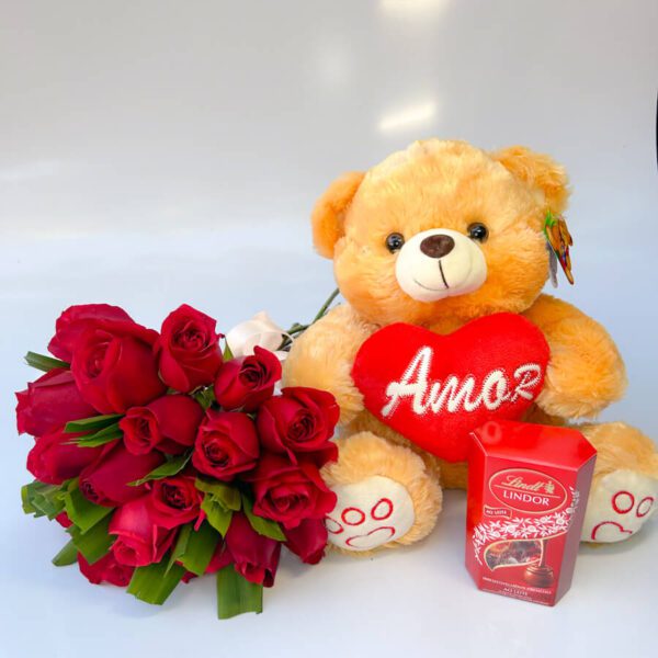 Buquê de Rosas com Pelúcia e Lindt - Imagem 2