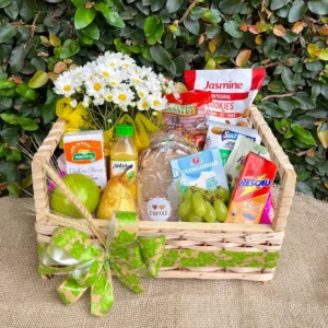 Cesta de Café da Manhã Fitness com Margaridas