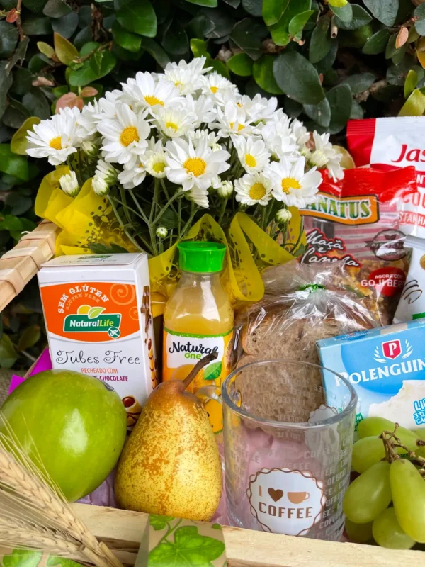 Cesta de Café da Manhã Fitness com Margaridas - Imagem 3