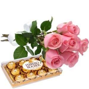 Buquê Doce Encanto – Rosas Cor-de-Rosa com Ferrero Rocher