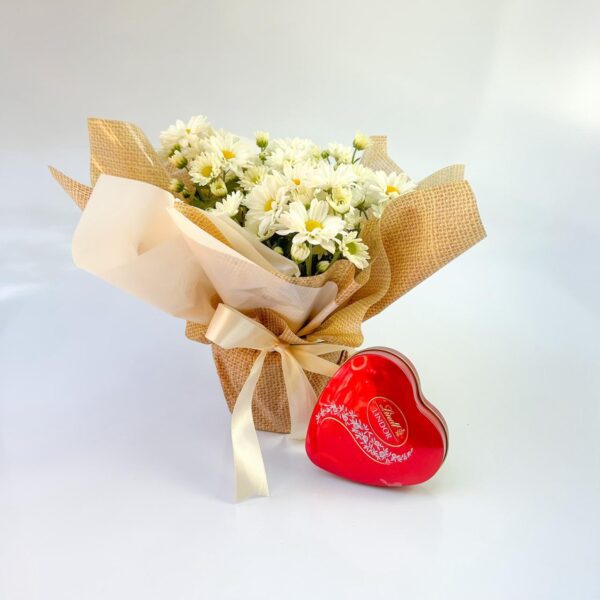 Mini Vaso de Margarida com Lindt Lindor Heart – Presente Delicado com Flores e Chocolate - Imagem 2