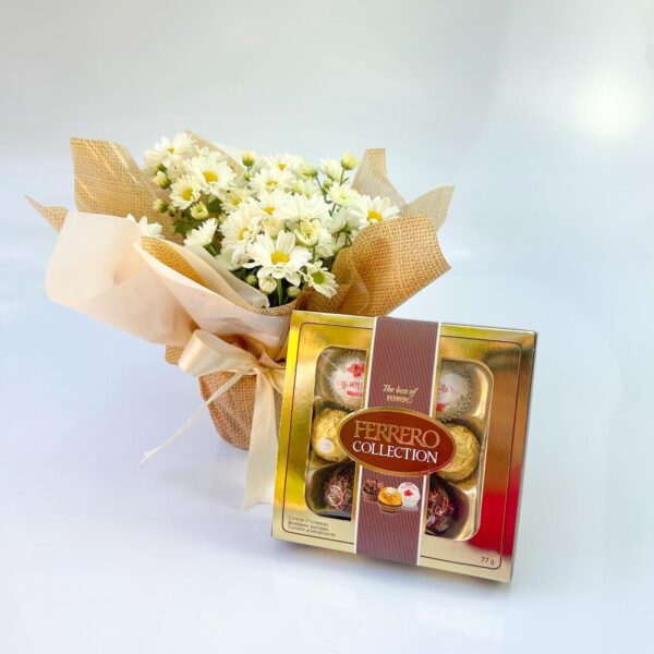 Mini Vaso de Margarida Branca com Ferrero Rocher Collection – Presente Delicado com Flores e Chocolate - Imagem 2
