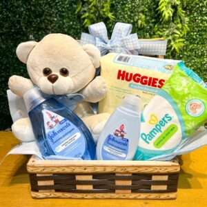 Cesta Maternidade Bem-Vindo Bebê – Presente para Recém-Nascido com Ursinho e Kit Bebê