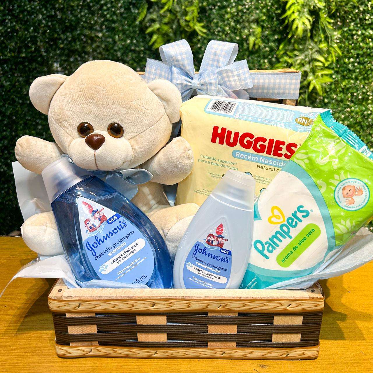 Cesta Maternidade Bem-Vindo Bebê – Presente para Recém-Nascido com Ursinho e Kit Bebê