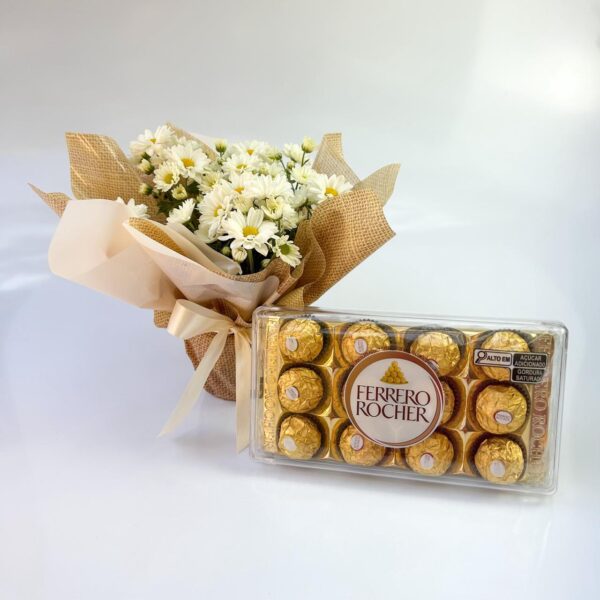 Mini Vaso de Margaridas Brancas com Ferrero Rocher – Presente Delicado com Flores e Chocolate - Imagem 2