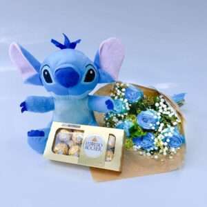 Buquê De Rosas Azuis com Stitch