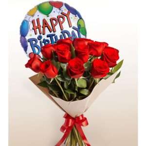 Buquê de Rosas Vermelhas Happy Birthday