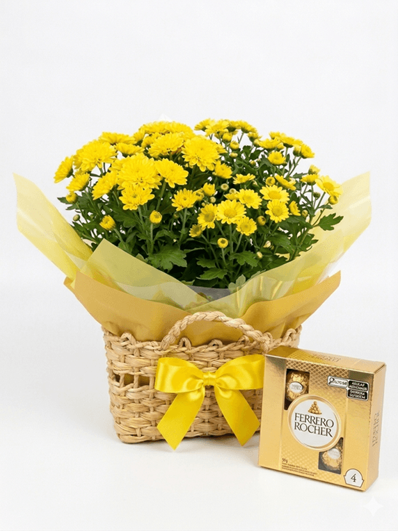 Bolsa de Palha Floral com Mini Margaridas Amarelas – Doce Encanto